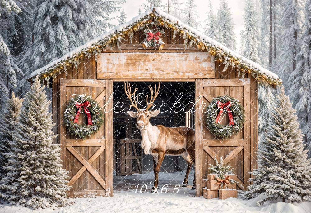 Fondo de cabaña de madera de reno navideño diseñado por Emetselch