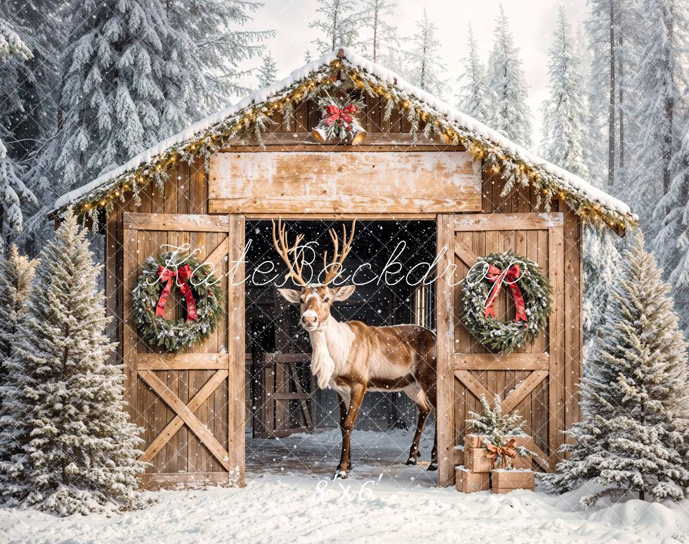 Fondo de cabaña de madera de reno navideño diseñado por Emetselch