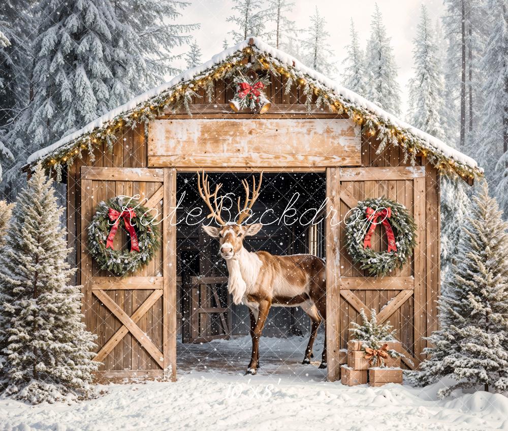 Fondo de cabaña de madera de reno navideño diseñado por Emetselch