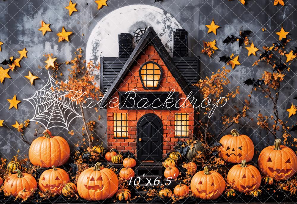 Fall Leaves Halloween Haunted House With Pumpkins Foto Achtergrond Designed by Emetselch