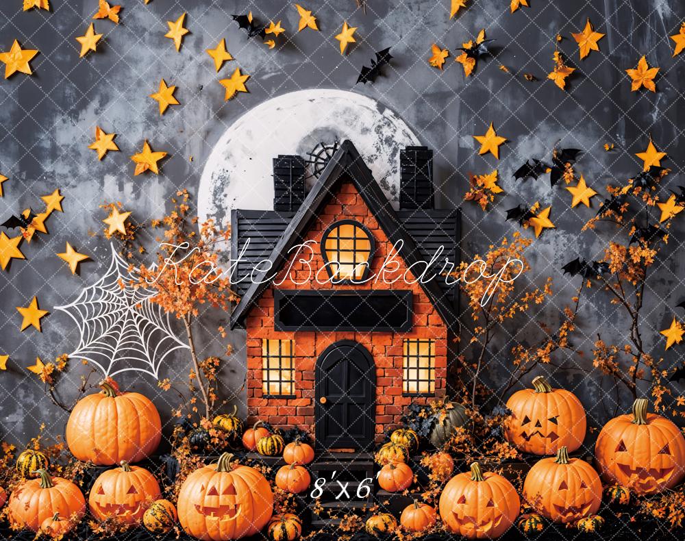 Fall Leaves Halloween Haunted House With Pumpkins Foto Achtergrond Designed by Emetselch