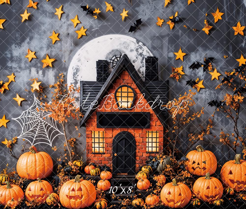 Fall Leaves Halloween Haunted House With Pumpkins Foto Achtergrond Designed by Emetselch