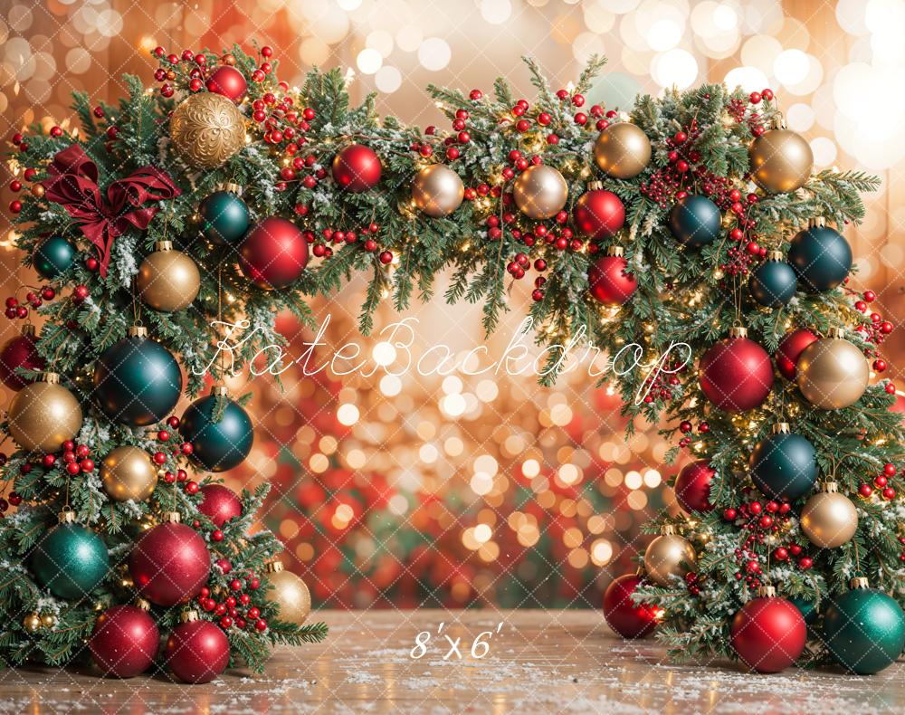 Kate Colorful Christmas Ornament Arch Bokeh Backdrop Designed by Emetselch