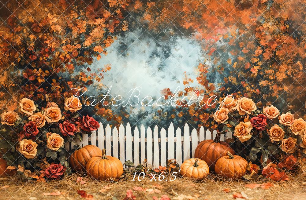 Fall Pumpkin Rose Garden Fence Foto Achtergrond Designed by Emetselch