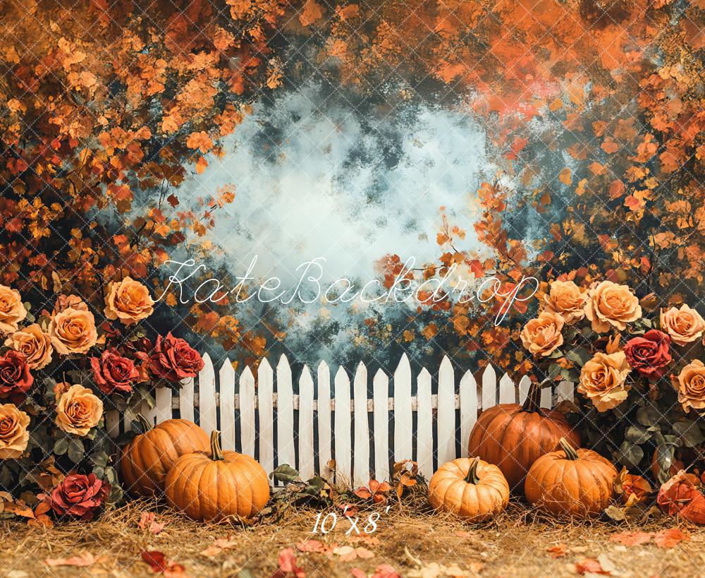 Fall Pumpkin Rose Garden Fence Foto Achtergrond Designed by Emetselch