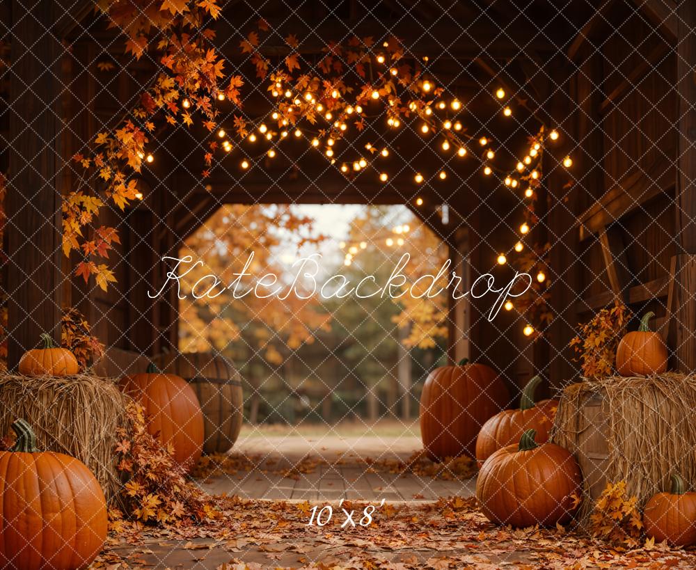 Fall Leaves Pumpkin Barn Lights Foto Achtergrond Designed by Emetselch