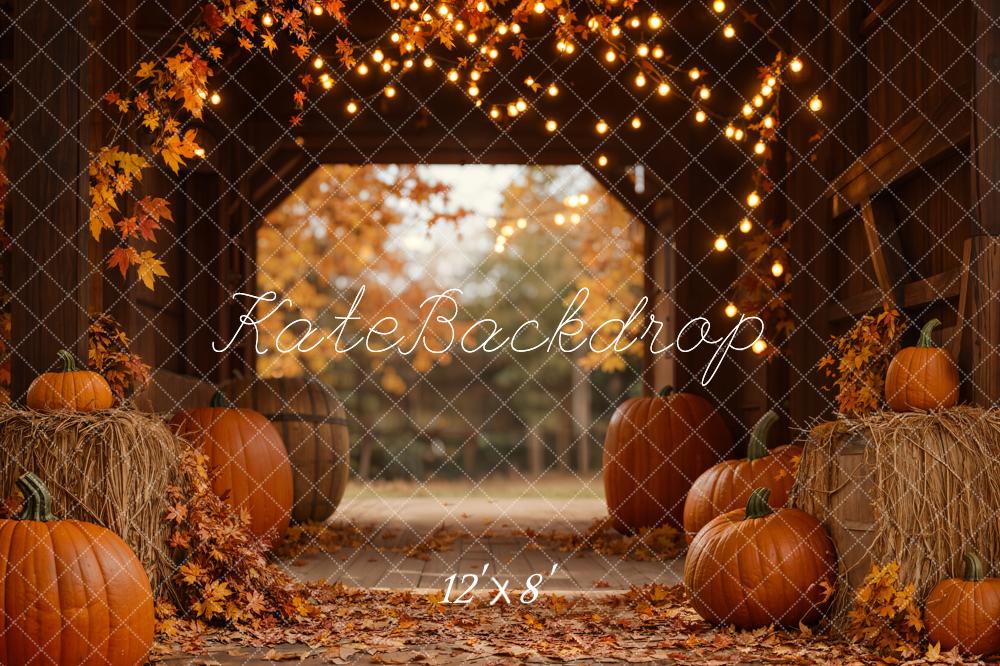 Fall Leaves Pumpkin Barn Lights Foto Achtergrond Designed by Emetselch