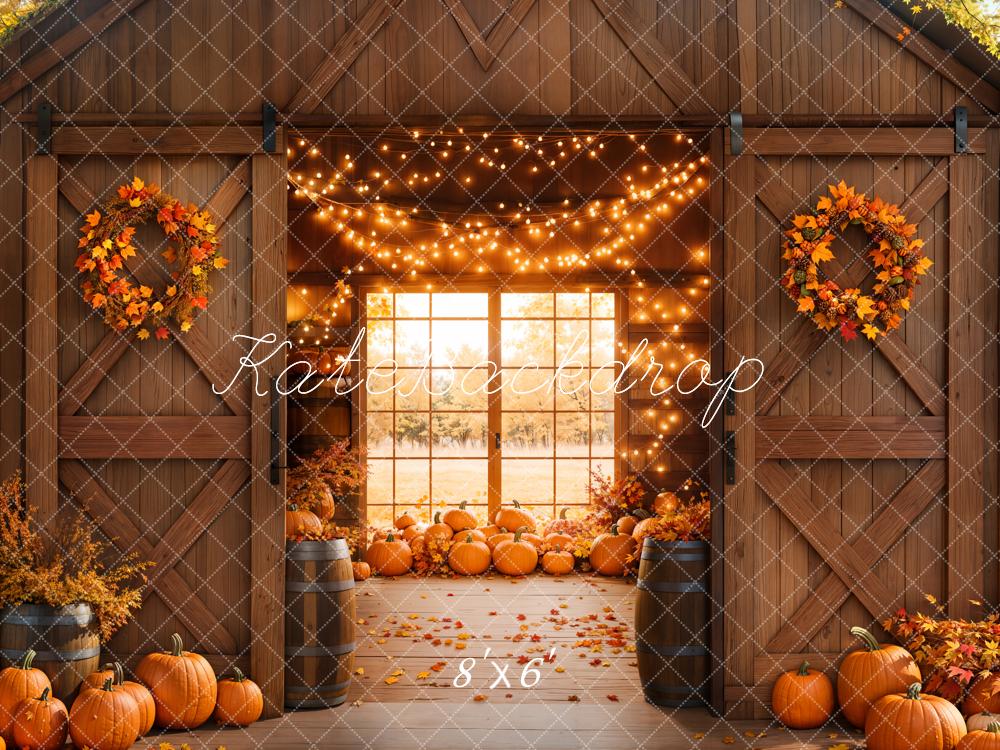 Fall Wooden Door Pumpkin Barn Lights Window Foto Achtergrond Designed by Emetselch