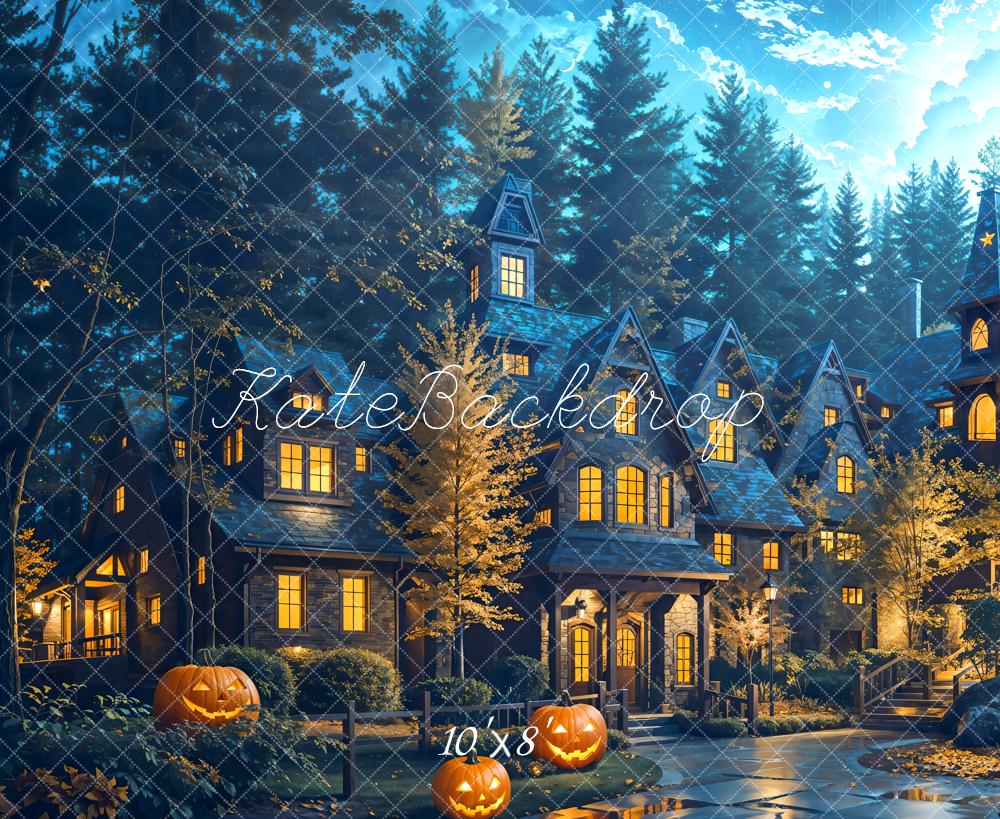 Halloween Pompoen Cottage Bos Foto Achtergrond Designed by Emetselch