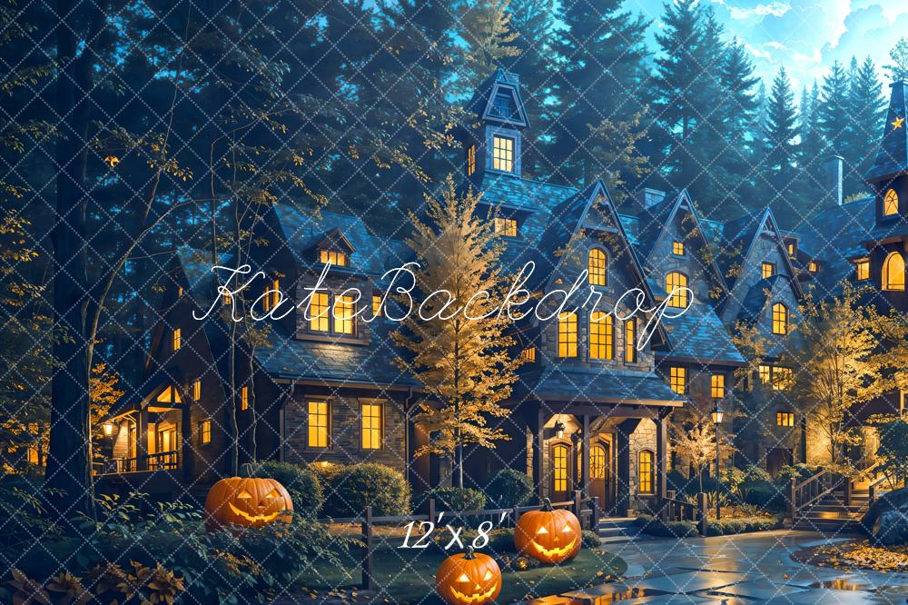 Halloween Pompoen Cottage Bos Foto Achtergrond Designed by Emetselch