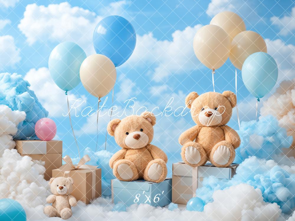 Blauwe Lucht Met Teddybeer En Ballonnen Foto Achtergrond Designed by Emetselch