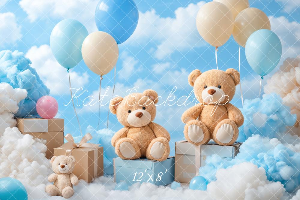 Blauwe Lucht Met Teddybeer En Ballonnen Foto Achtergrond Designed by Emetselch