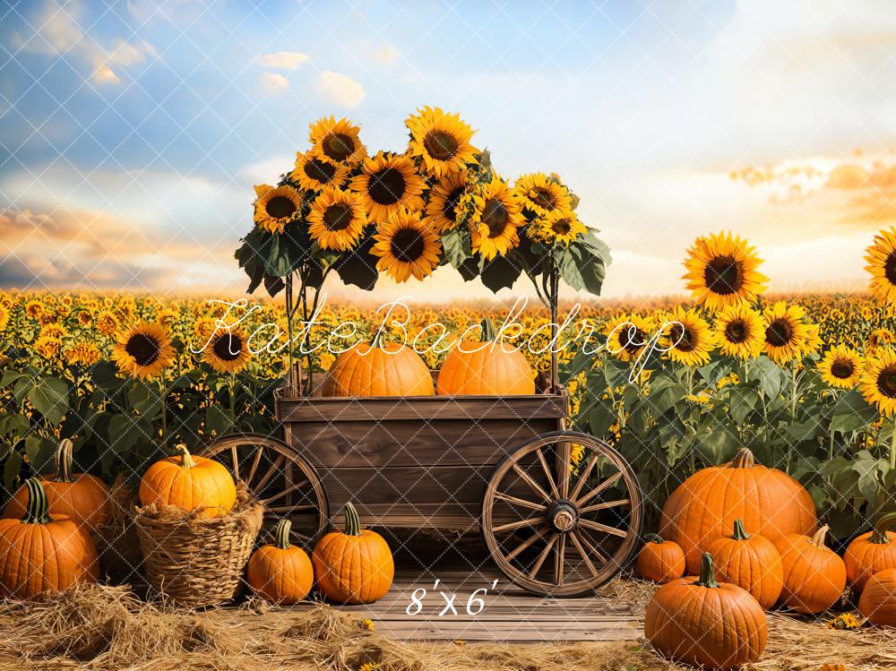 Fondo de Carrito de Calabazas y Girasoles de Otoño Diseñado por Emetselch