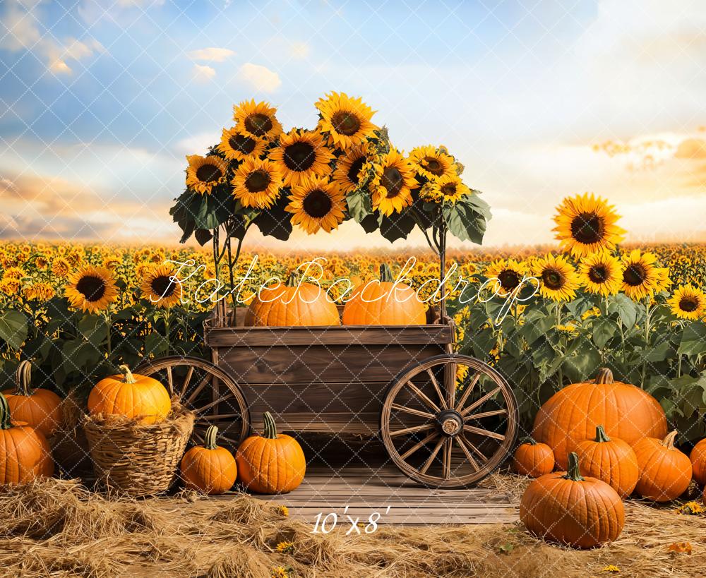 Fondo de Carrito de Calabazas y Girasoles de Otoño Diseñado por Emetselch