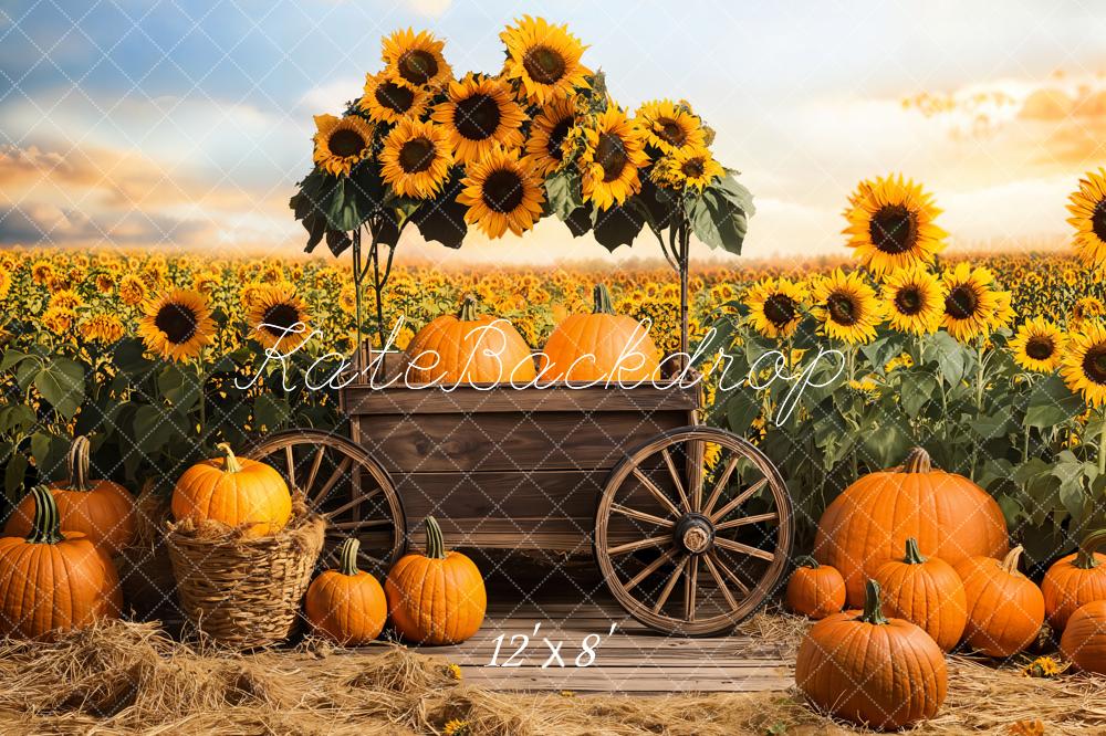 Fondo de Carrito de Calabazas y Girasoles de Otoño Diseñado por Emetselch