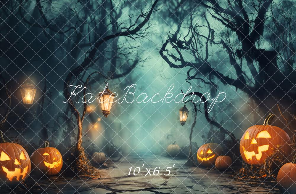 Kate Halloween Spooky Forest Pumpkins Backdrop Designed by Emetselch