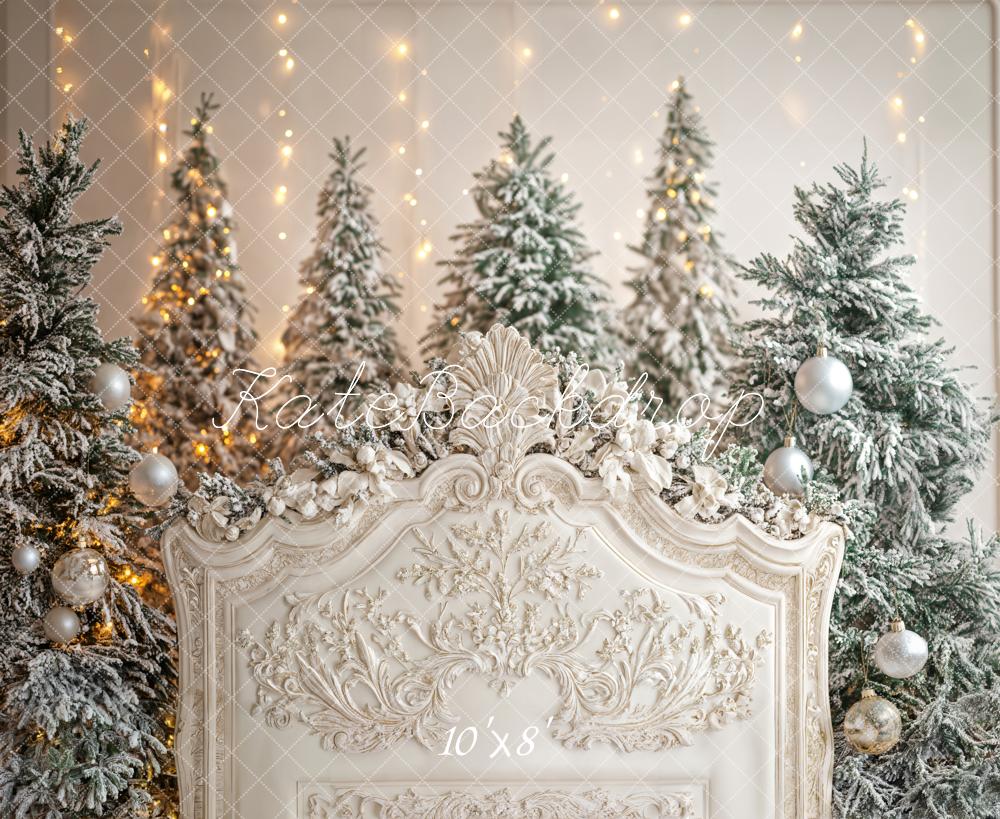 Kate Christmas Snowy Trees Headboard Backdrop Designed by Emetselch