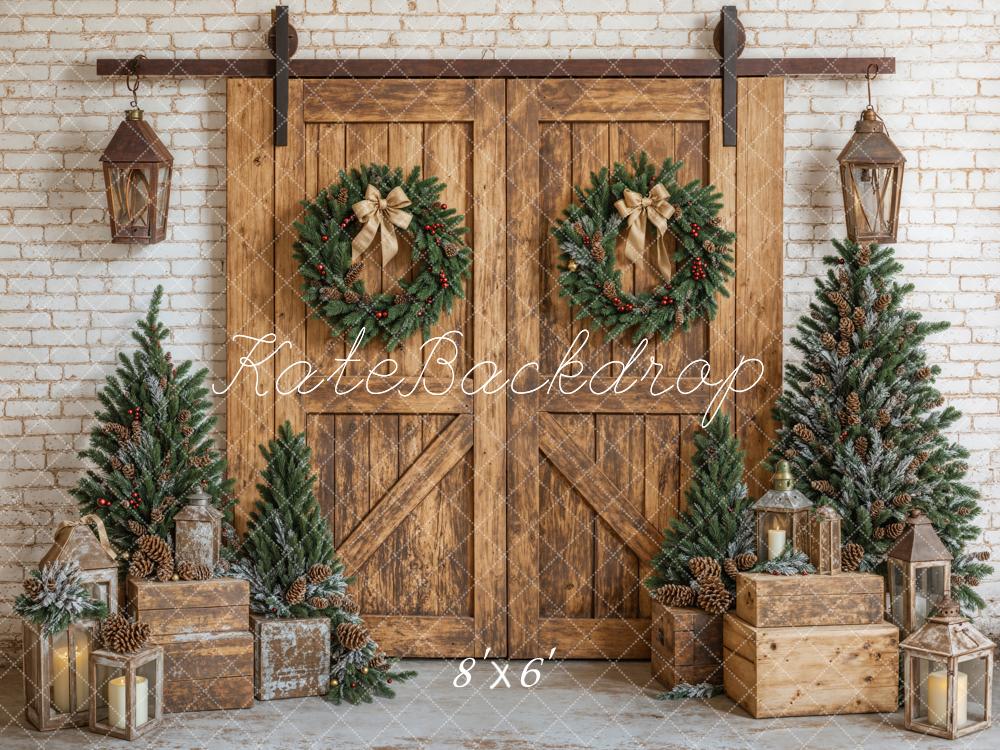 Kate Christmas Rustic Barn Wooden Door Backdrop Designed by Emetselch