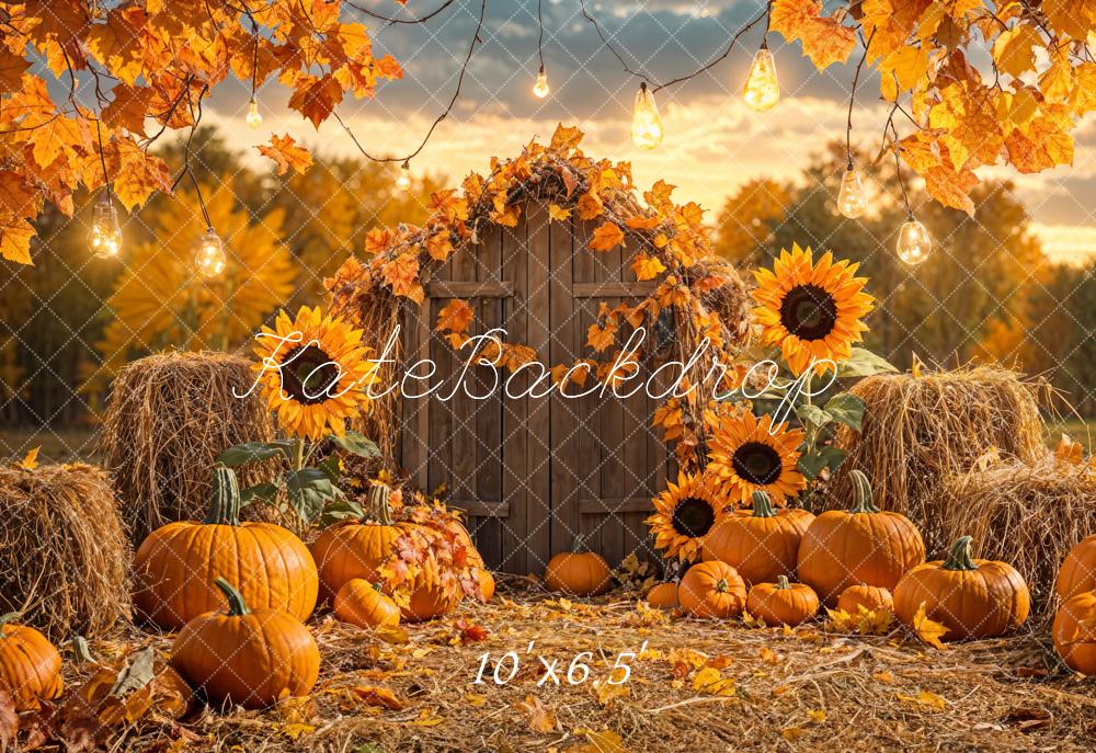 Fondo de granero de calabaza de otoño y girasol diseñado por Emetselch