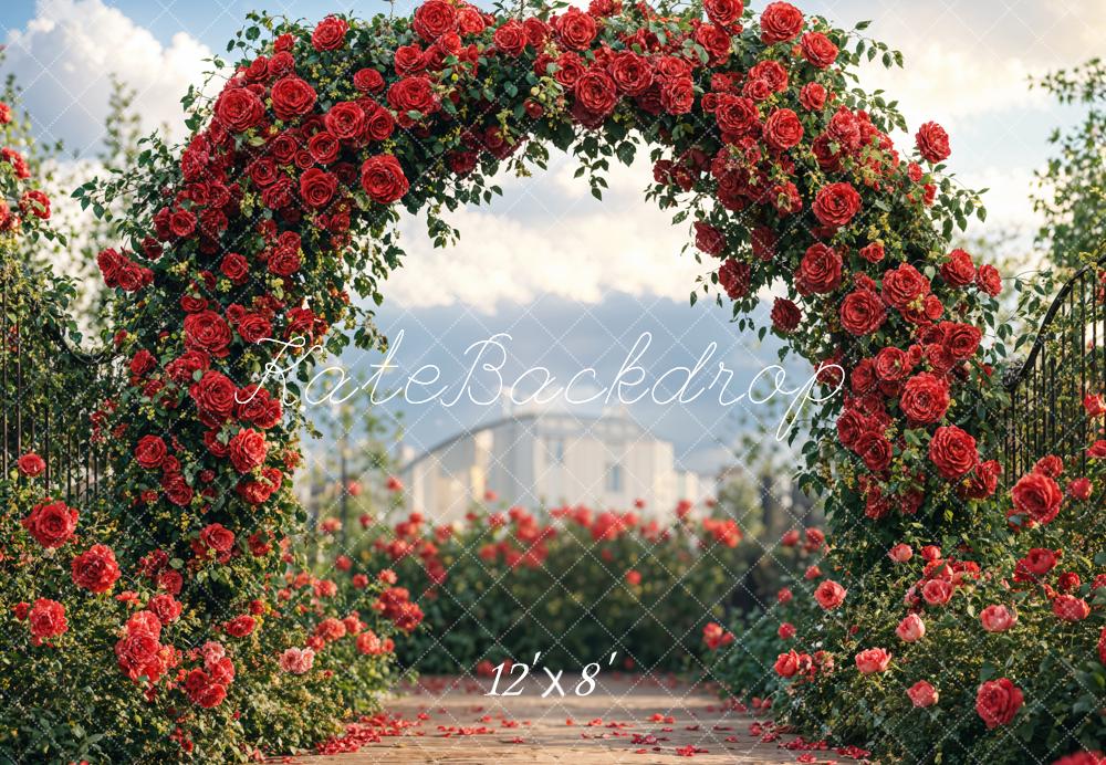 Kate Outdoor Flower Arch Red Roses Backdrop Designed by Emetselch