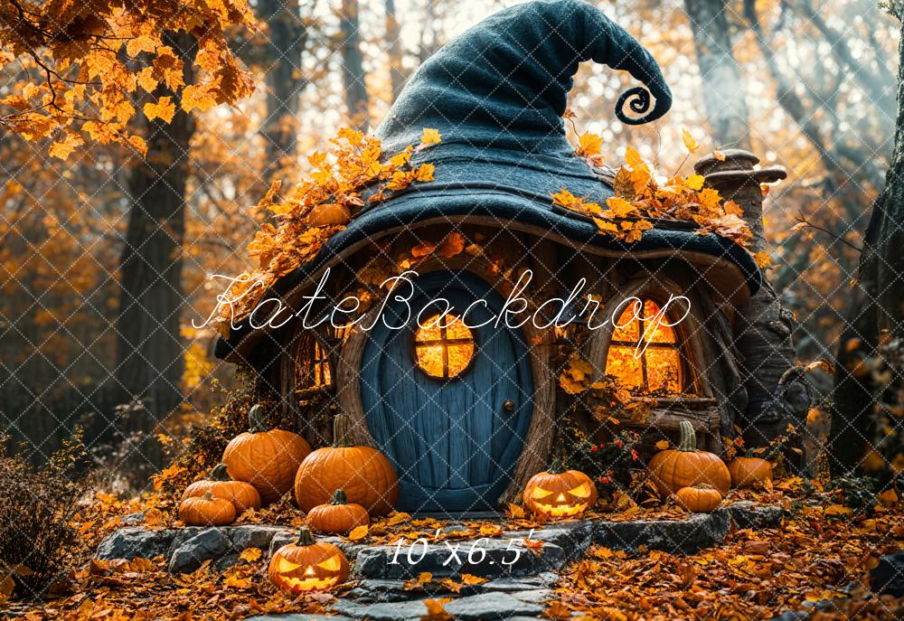 Kate Halloween Pumpkin Witch Hat Cottage Backdrop Designed by Emetselch