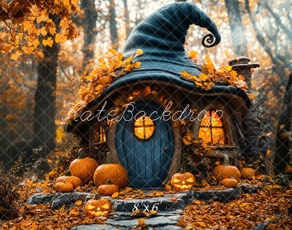 Halloween Pompoen Heksenhoed Cottage Foto Achtergrond Designed by Emetselch