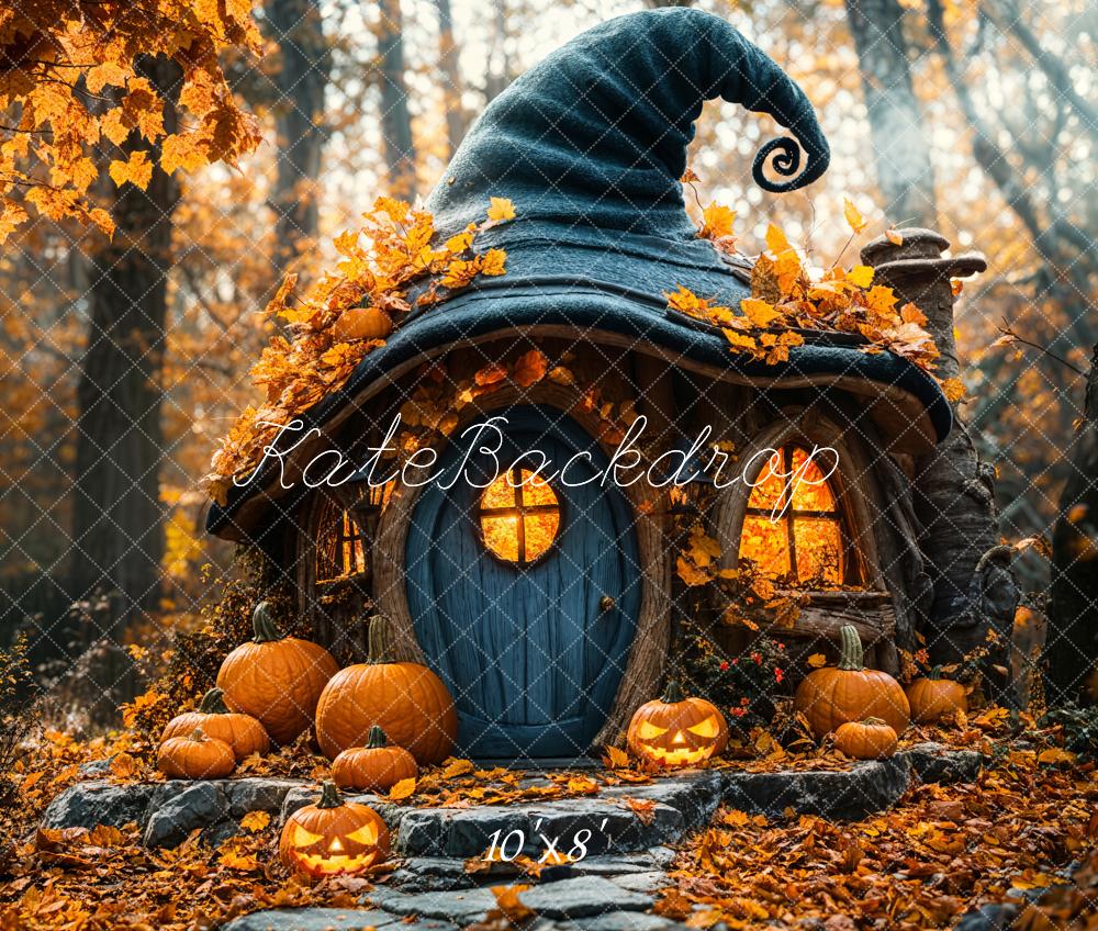 Halloween Pompoen Heksenhoed Cottage Foto Achtergrond Designed by Emetselch