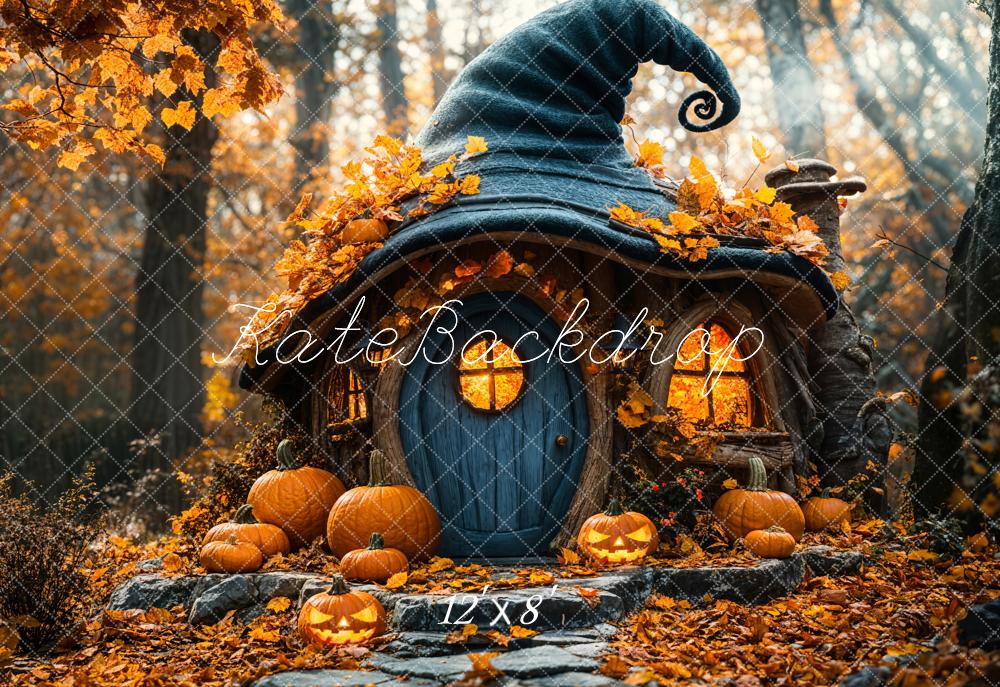 Cappello da strega di zucca di Halloween Cottage Sfondo Designed by Emetselch