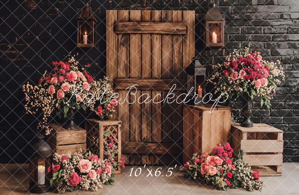 Kate Rustic Floral Wooden Door Backdrop Designed by Emetselch