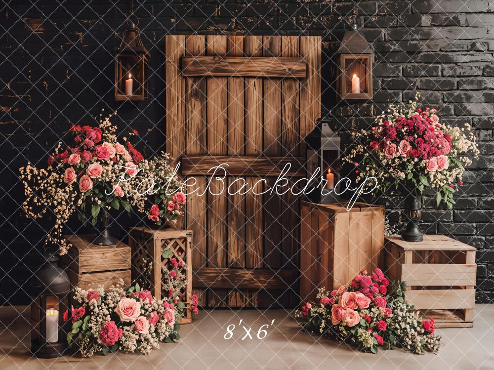 Rustic Floral Wooden Door Foto Achtergrond Designed by Emetselch