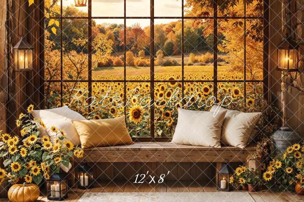 Fondo de cojín de ventana de girasol de otoño Diseñado por Emetselch