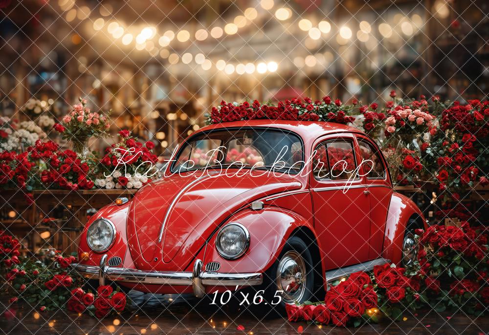 Kate Valentine's Day Vintage Red Car Roses Backdrop Designed by Emetselch