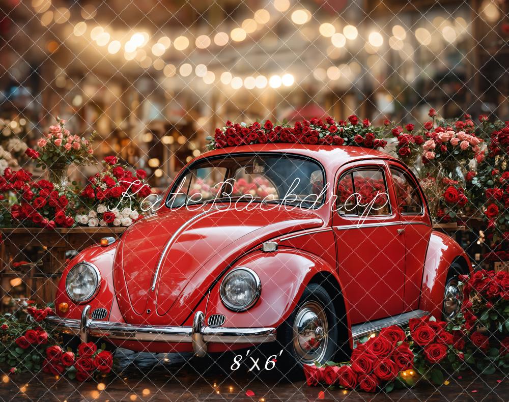 Kate Valentine's Day Vintage Red Car Roses Backdrop Designed by Emetselch