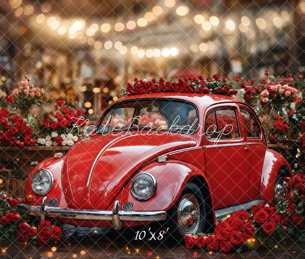 Kate Valentine's Day Vintage Red Car Roses Backdrop Designed by Emetselch