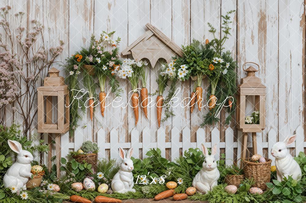 Sfondo in legno con coniglio di Pasqua carota erba progettato da Emetselch