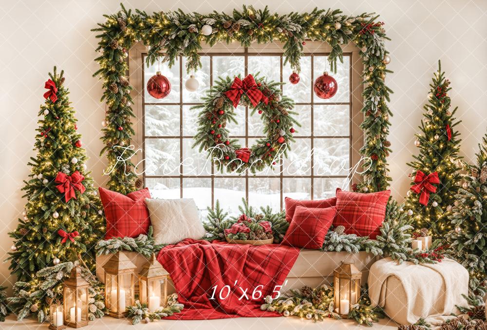 Kate Christmas Window Garland Red Blanket Backdrop Designed by Emetselch