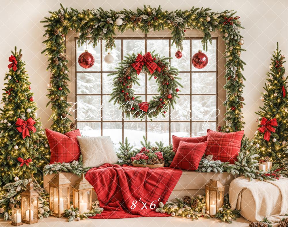 Kate Christmas Window Garland Red Blanket Backdrop Designed by Emetselch