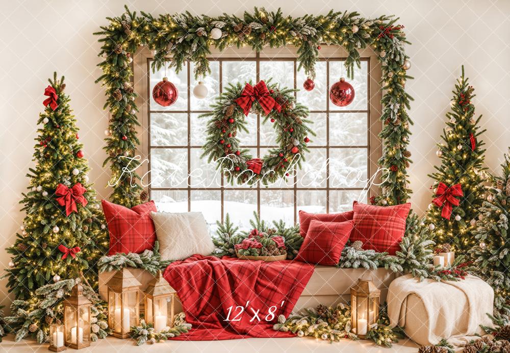 Kate Christmas Window Garland Red Blanket Backdrop Designed by Emetselch