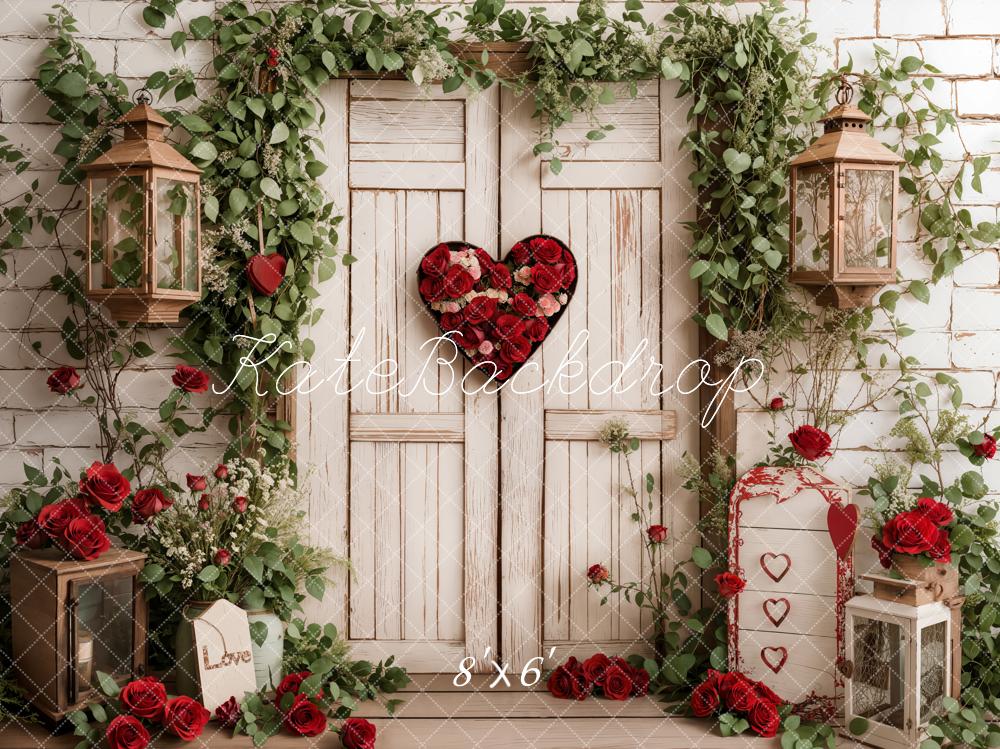 Corazón de día de San Valentín Puerta Rosas Blancas Fondo Diseñado por Emetselch