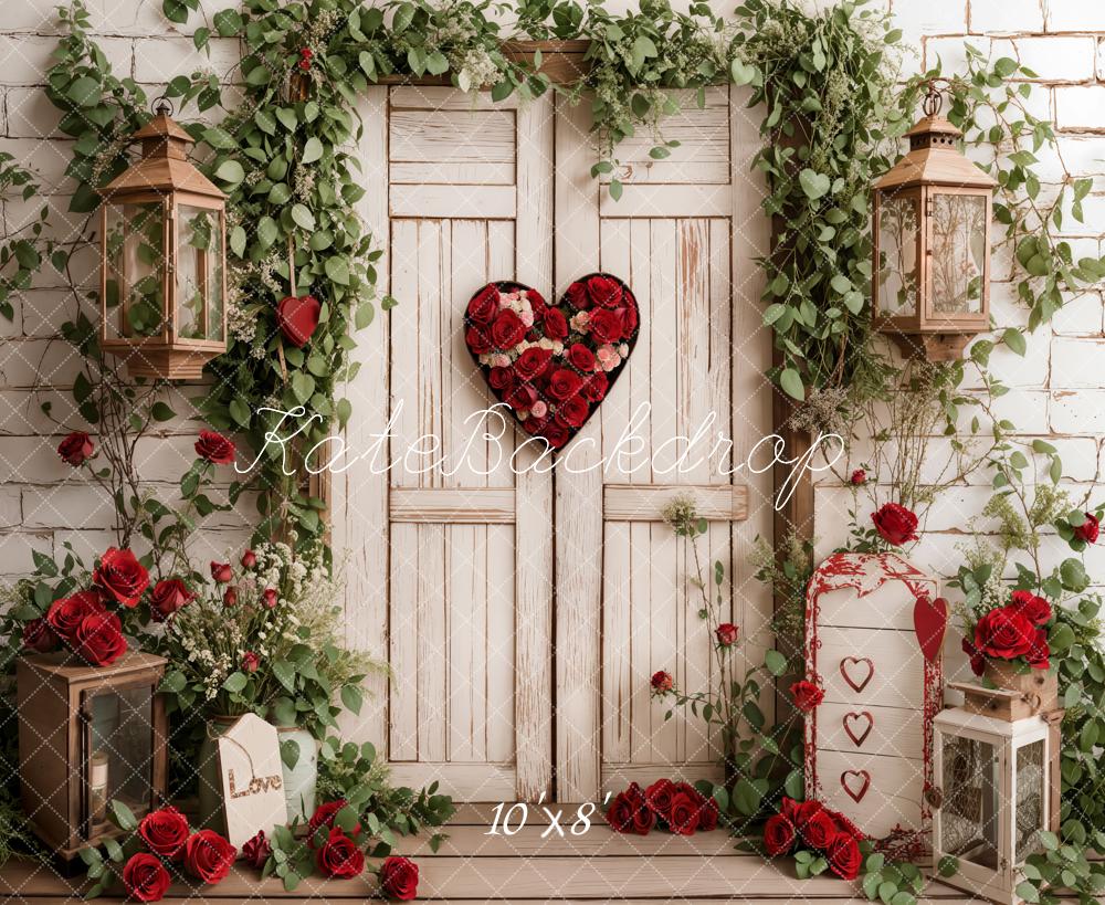 Kate Valentine's Day Heart Door Roses White Backdrop Designed by Emetselch