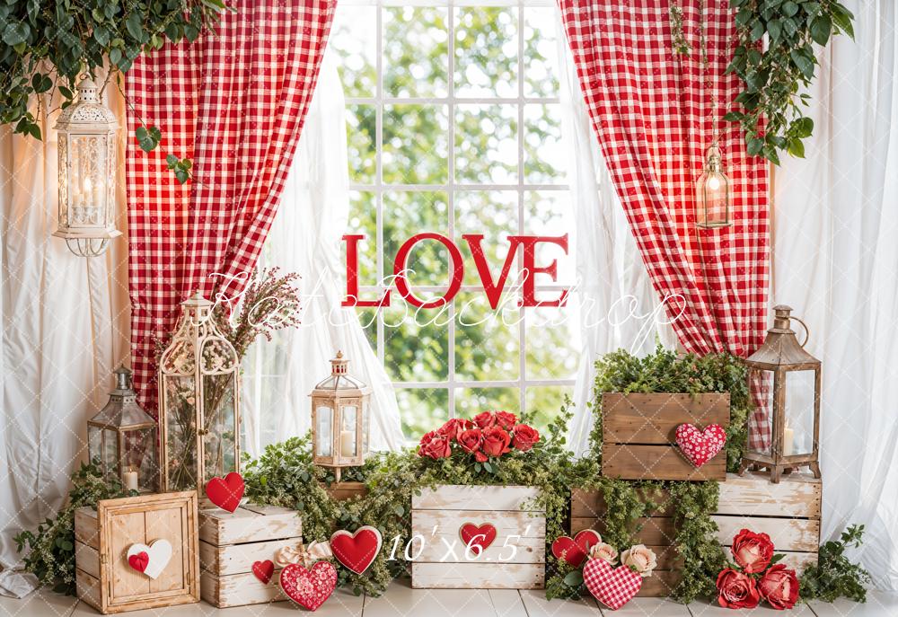 Lightning Deal #1 Kate Valentine's Day Love Rustic Window Wood Backdrop Designed by Emetselch