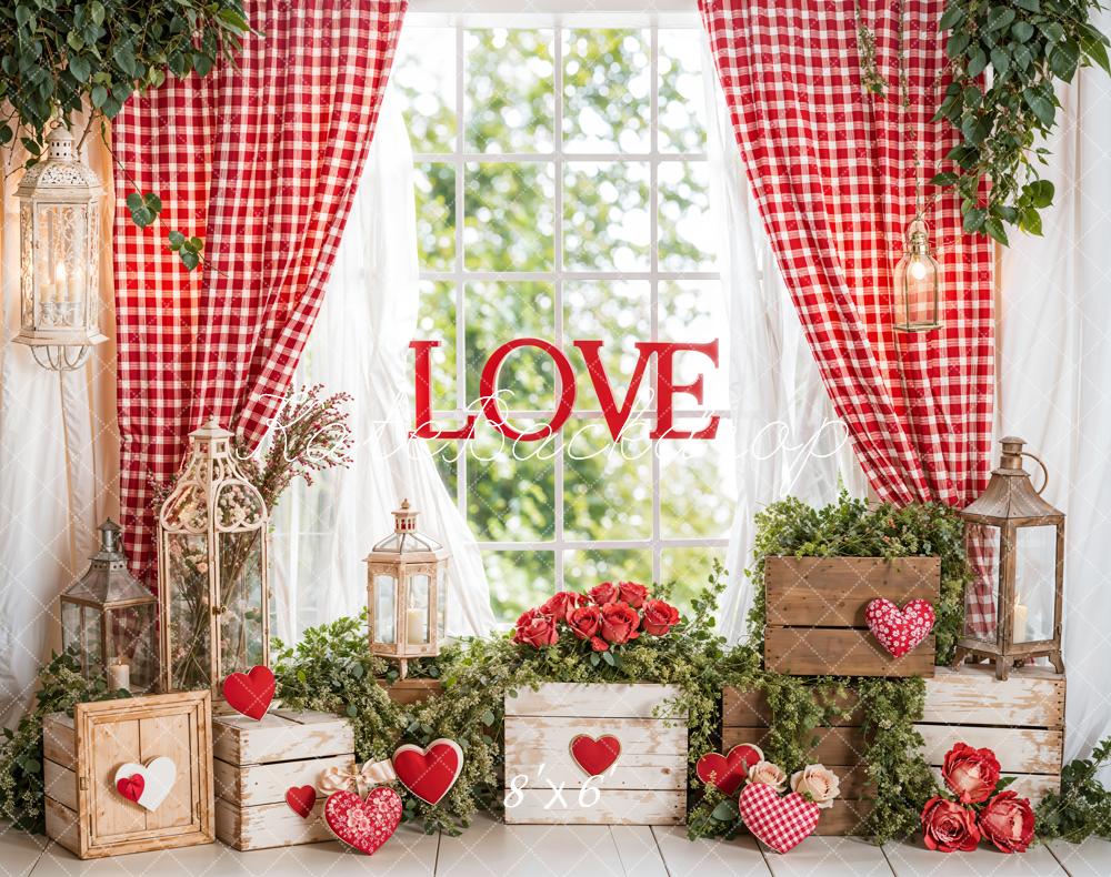 Lightning Deal #1 Kate Valentine's Day Love Rustic Window Wood Backdrop Designed by Emetselch