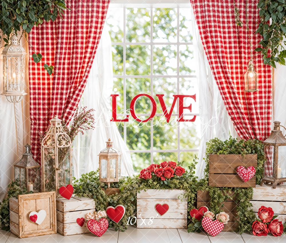 Lightning Deal #1 Kate Valentine's Day Love Rustic Window Wood Backdrop Designed by Emetselch