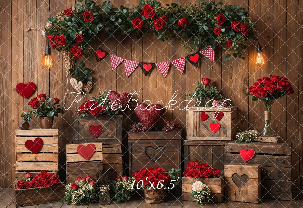 Lightning Deal #1 Kate Valentine's Rustic Roses Heart Wooden Backdrop Designed by Emetselch