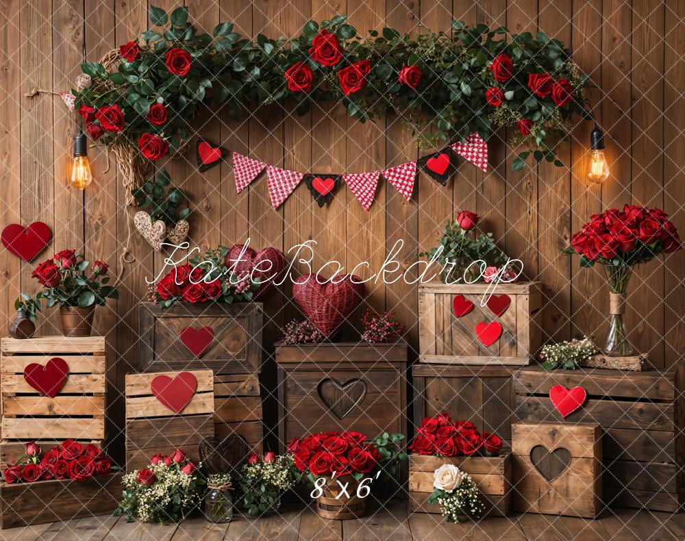 Lightning Deal #1 Kate Valentine's Rustic Roses Heart Wooden Backdrop Designed by Emetselch