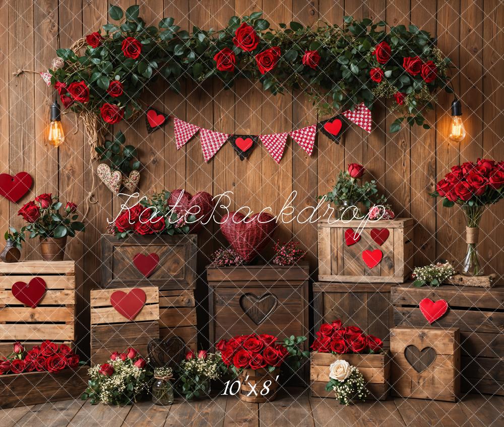 Lightning Deal #1 Kate Valentine's Rustic Roses Heart Wooden Backdrop Designed by Emetselch