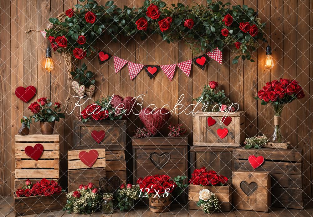 Lightning Deal #1 Kate Valentine's Rustic Roses Heart Wooden Backdrop Designed by Emetselch