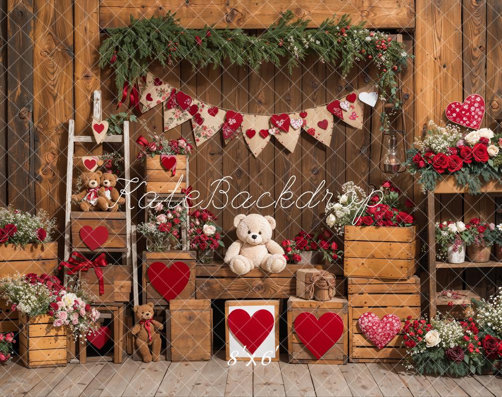 Lightning Deal #1 Kate Valentine's Day Rustic Teddy Bear Heart Backdrop Designed by Emetselch