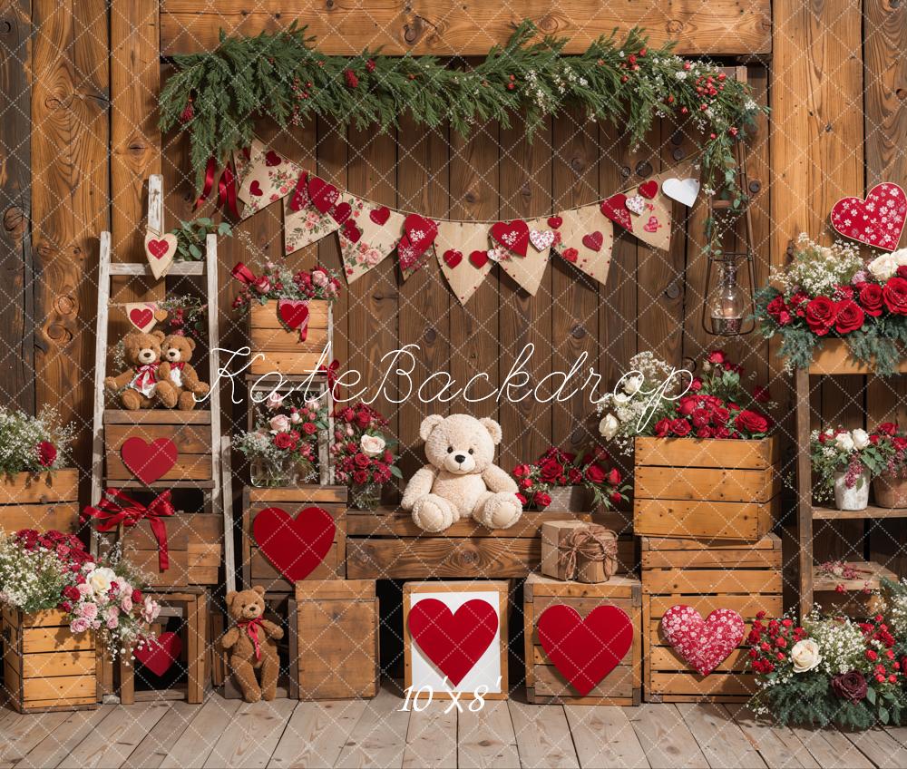 Lightning Deal #1 Kate Valentine's Day Rustic Teddy Bear Heart Backdrop Designed by Emetselch