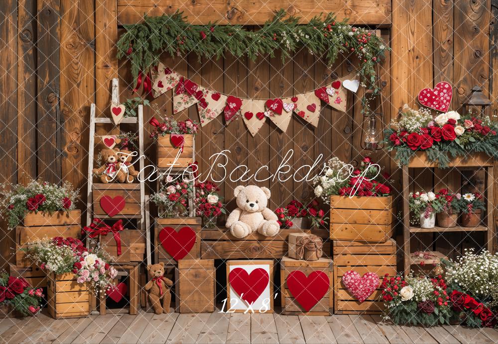 Lightning Deal #1 Kate Valentine's Day Rustic Teddy Bear Heart Backdrop Designed by Emetselch